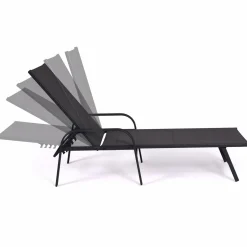 Lot de 2 transats inclinables pour jardin en acier noir et toile grise