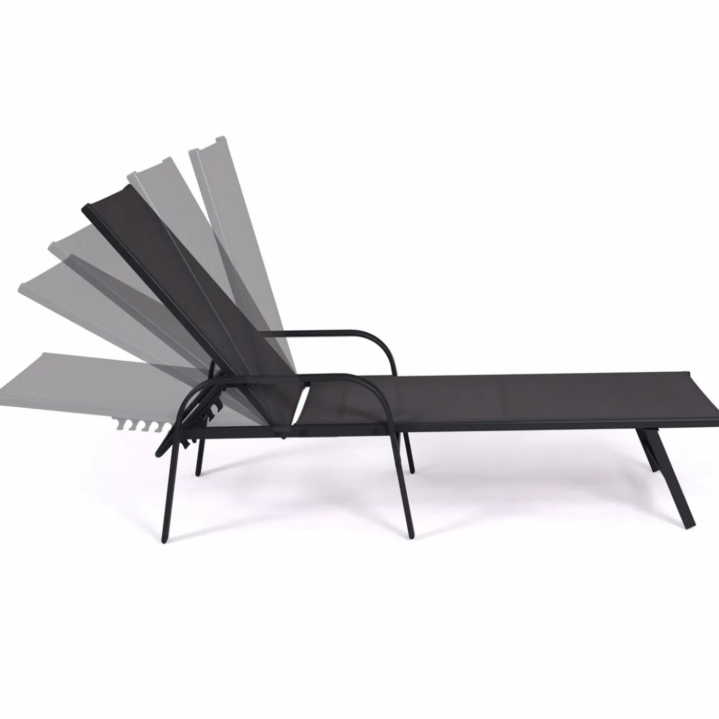 Lot de 2 transats inclinables pour jardin en acier noir et toile grise