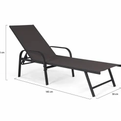 Lot de 2 transats inclinables pour jardin en acier noir et toile grise