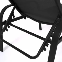 Lot de 2 transats inclinables pour jardin en acier noir et toile grise