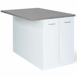 Îlot de cuisine blanc et plateau façon béton