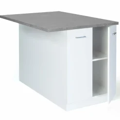 Îlot de cuisine blanc et plateau façon béton