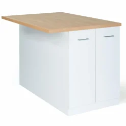Îlot de cuisine blanc et plateau façon hêtre 100 cm