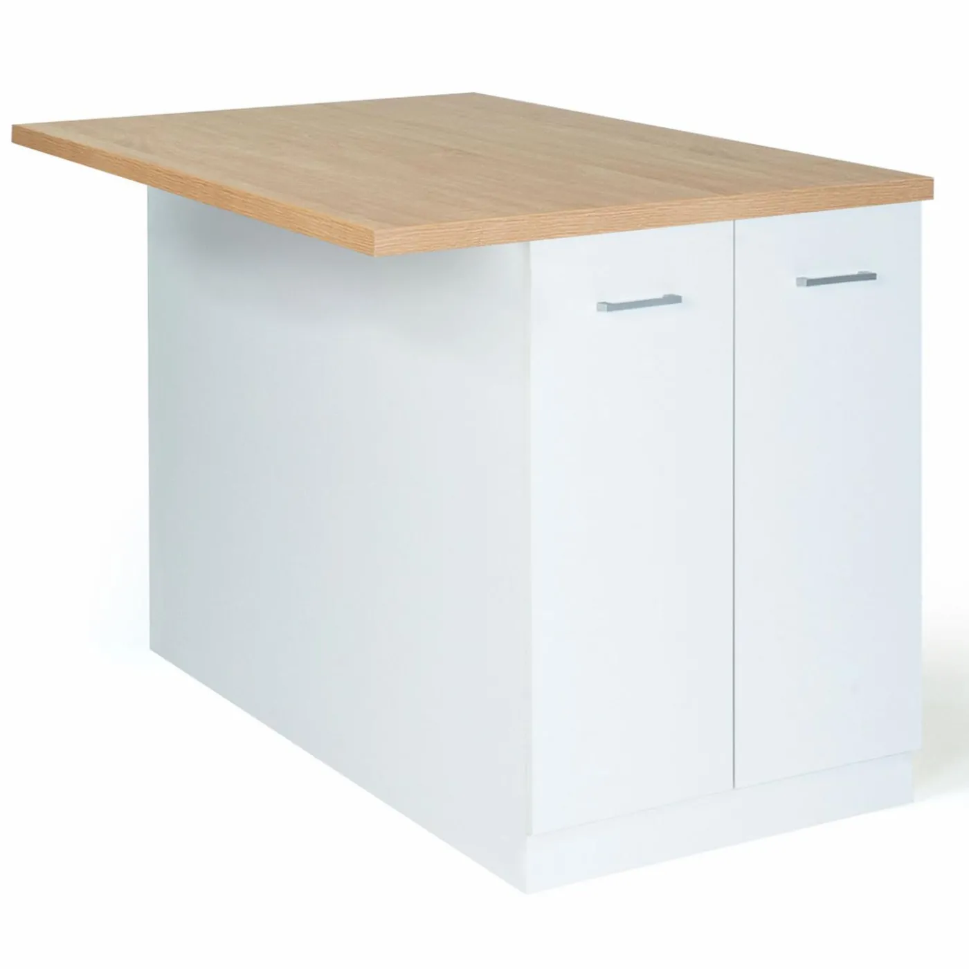 Îlot de cuisine blanc et plateau façon hêtre 100 cm