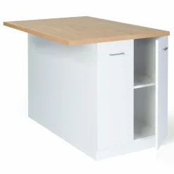 Îlot de cuisine blanc et plateau façon hêtre 100 cm