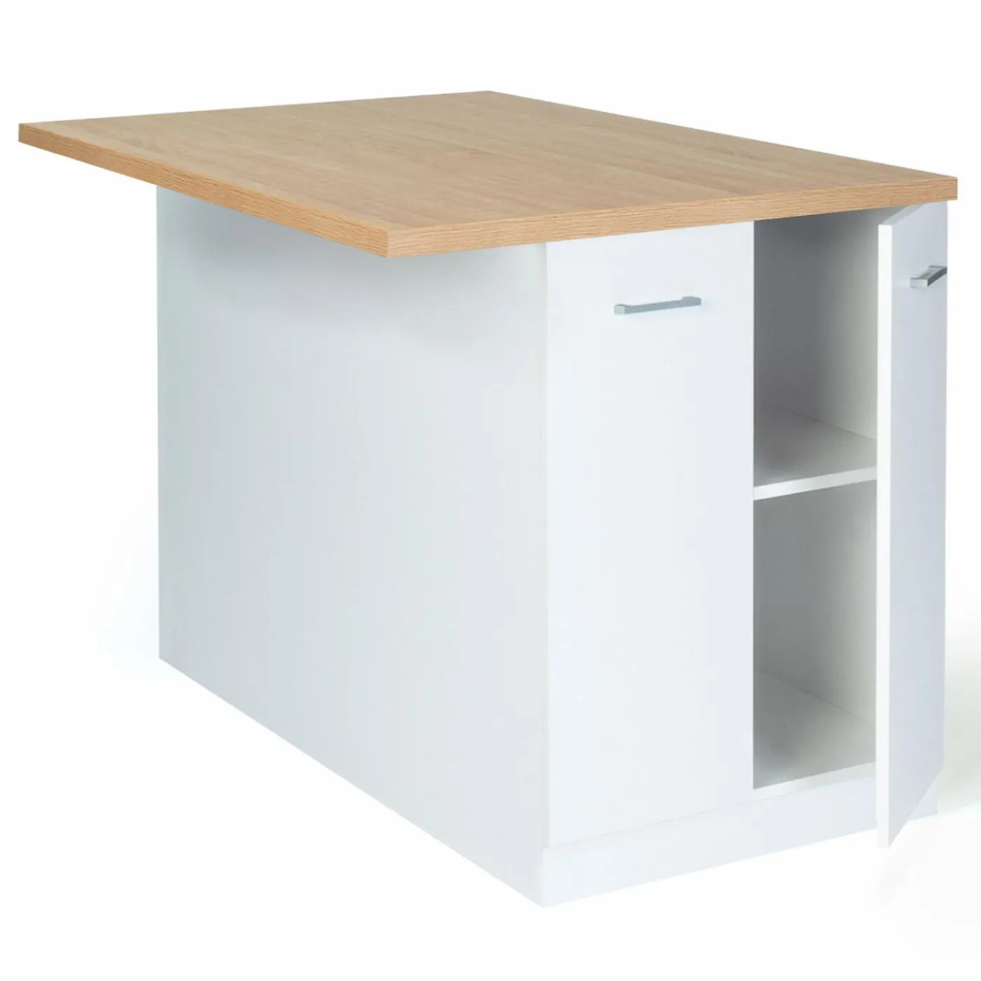 Îlot de cuisine blanc et plateau façon hêtre 100 cm