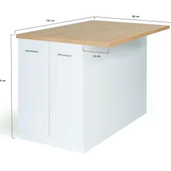 Îlot de cuisine blanc et plateau façon hêtre 100 cm