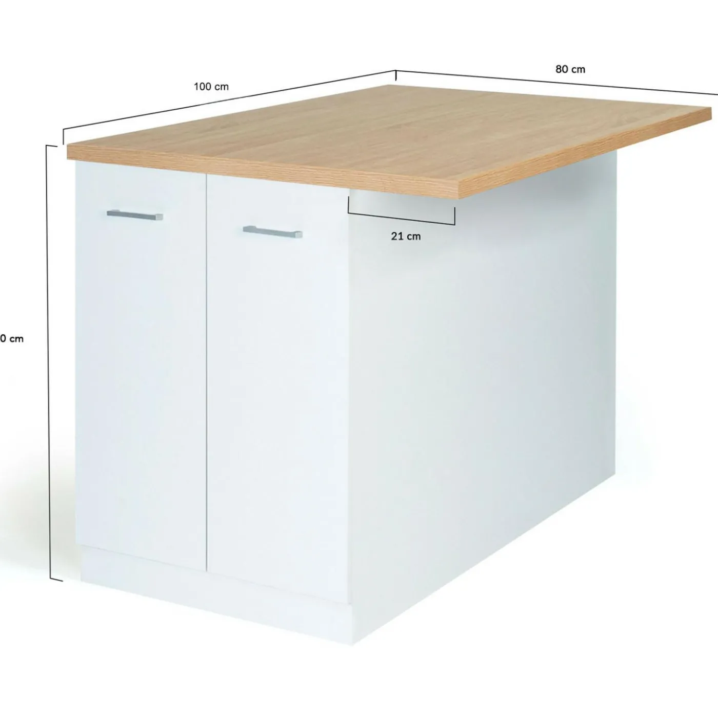 Îlot de cuisine blanc et plateau façon hêtre 100 cm