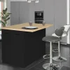 Îlot de cuisine noir et plateau façon hêtre 120 cm