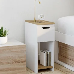 Lot de tables de chevet blanc et bois