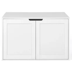 Maison de toilette pour chat - cache-litière avec doubles portes blanc