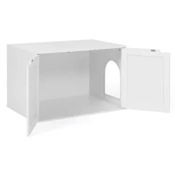 Maison de toilette pour chat - cache-litière avec doubles portes blanc
