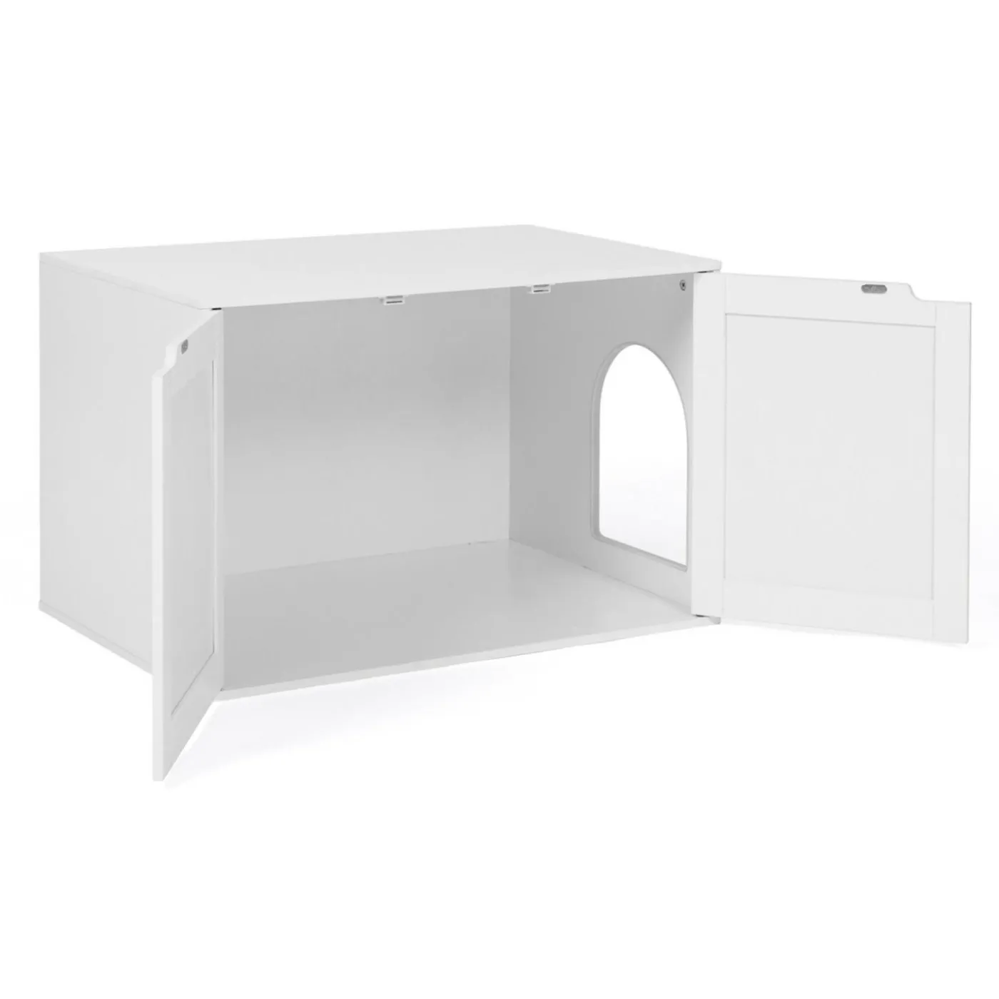 Maison de toilette pour chat - cache-litière avec doubles portes blanc