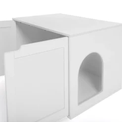 Maison de toilette pour chat - cache-litière avec doubles portes blanc