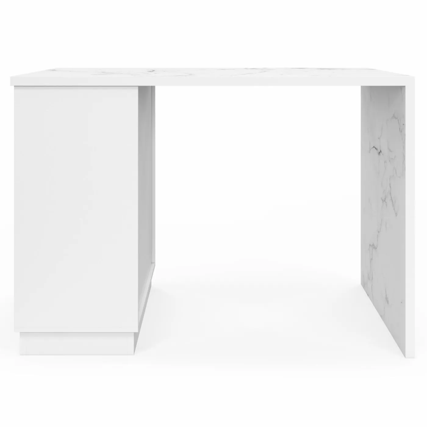 Mange-debout 4 personnes ilot central blanc et plateau marbre 130 cm