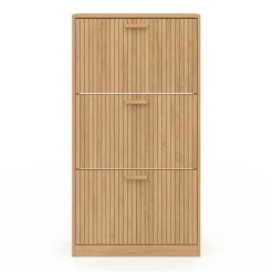 Meuble à chaussures 18 paires 3 portes tasseau bois coloris chêne