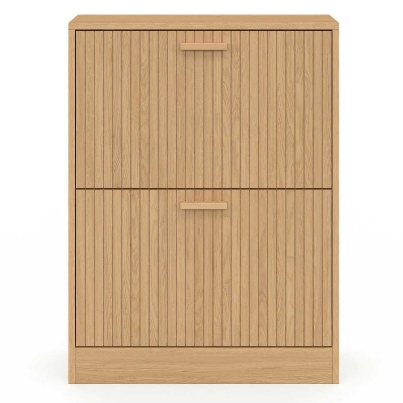 Meuble à chaussures 12 paires 2 portes lattes bois coloris chêne