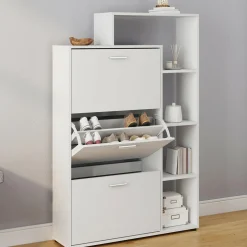 Meuble à chaussures 3 portes avec étagère blanc