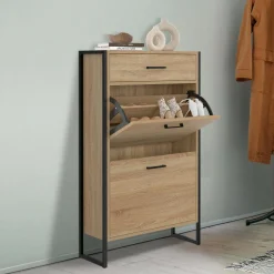 Meuble à chaussures avec 2 portes et 1 tiroir style industriel