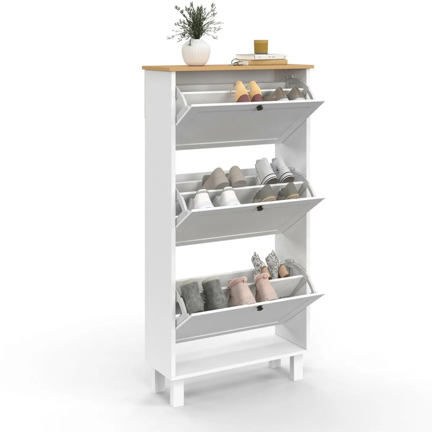 Meuble à chaussures blanc et bois