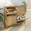 Meuble à chaussures vintage effet naturel cannage 20 paires 4 portes
