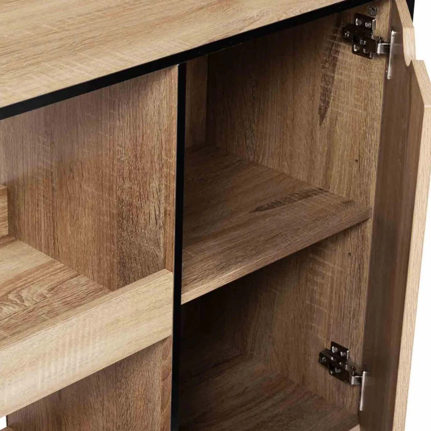 Meuble bar industriel en bois et métal avec portes et étagères