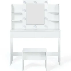 Meuble coiffeuse blanche avec miroir LED et tabouret