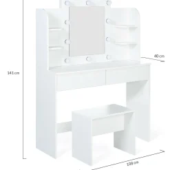 Meuble coiffeuse blanche avec miroir LED et tabouret