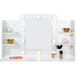 Meuble coiffeuse blanche avec miroir LED et tabouret