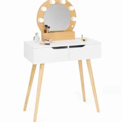 Meuble coiffeuse blanche style scandinave avec miroir LED et tiroirs
