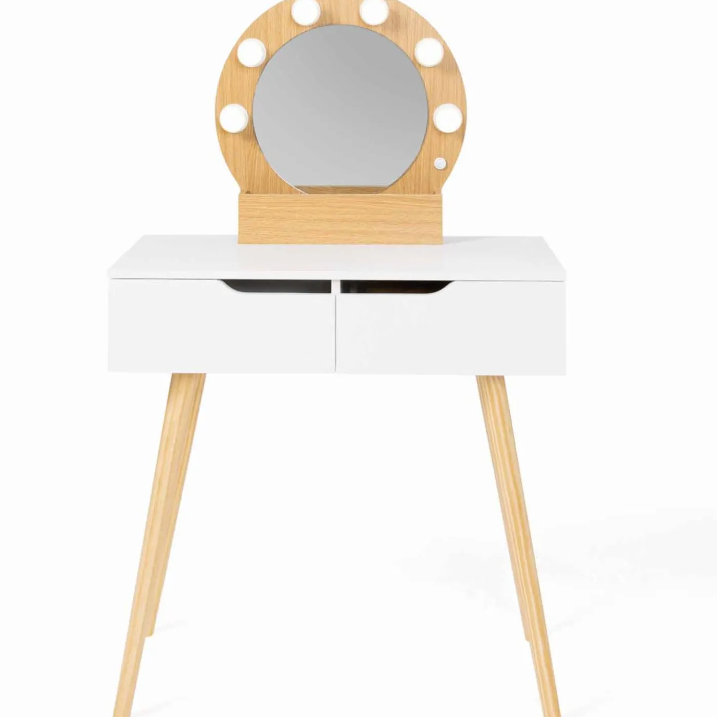 Meuble coiffeuse blanche style scandinave avec miroir LED et tiroirs