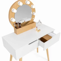 Meuble coiffeuse blanche style scandinave avec miroir LED et tiroirs