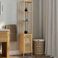 Meuble colonne en bambou pour salle de bain 1 porte