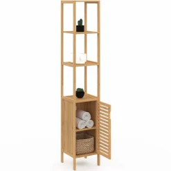 Meuble colonne en bambou pour salle de bain 1 porte