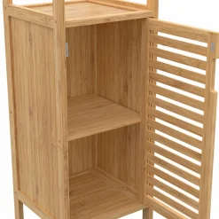Meuble colonne en bambou pour salle de bain 1 porte