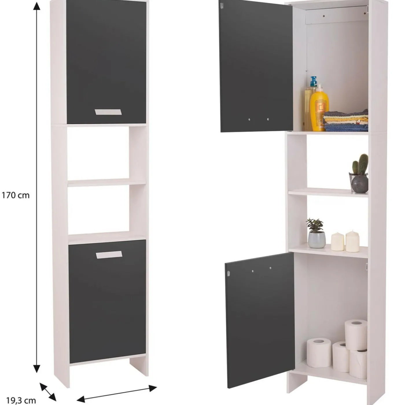 Meuble colonne salle de bain blanc et gris