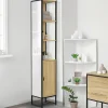 Meuble colonne salle de bain 1 porte avec miroir et étagères