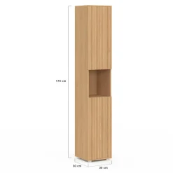 Meuble colonne salle de bain 2 portes 1 niche effet lattes