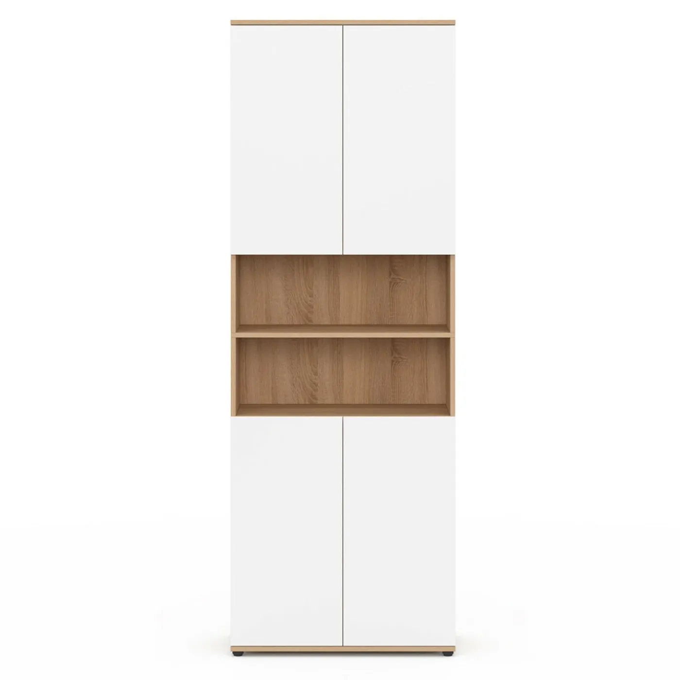 Meuble colonne salle de bain 4 portes 2 niches façon hêtre et blanc