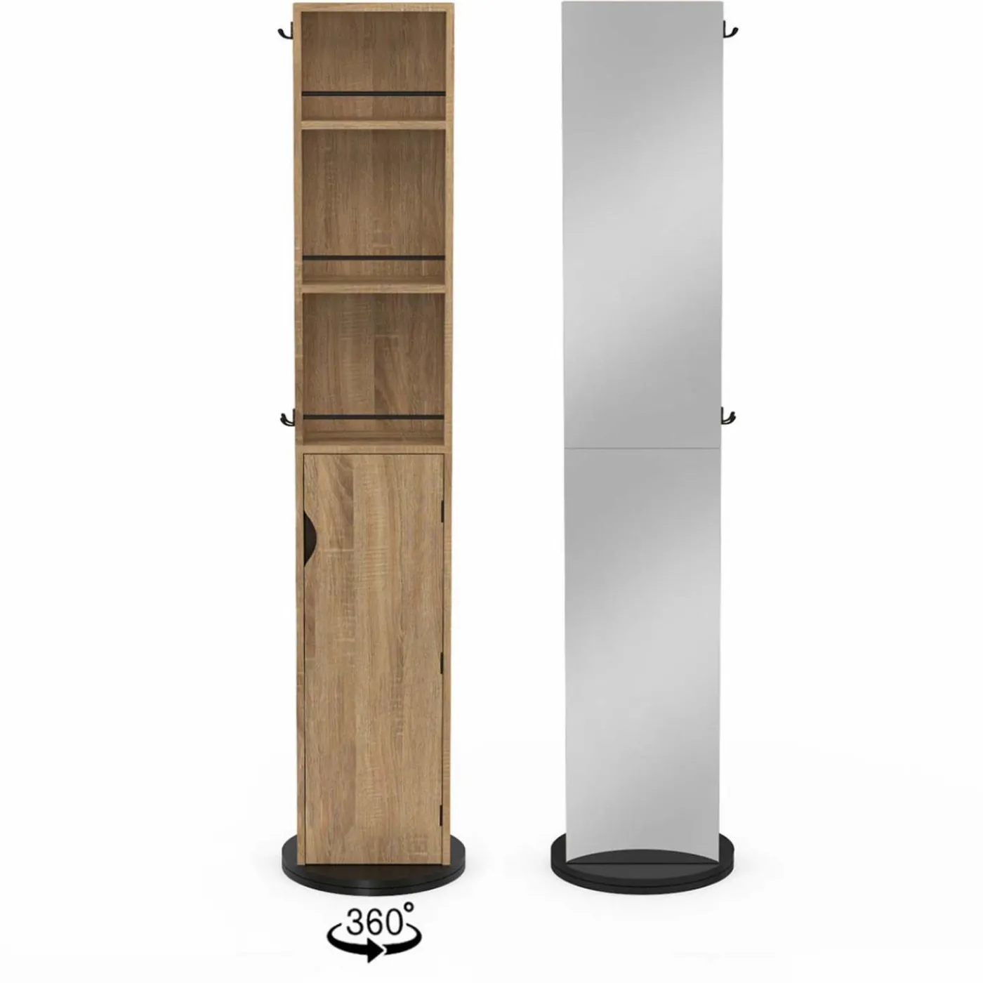 Meuble colonne salle de bain pivotant hêtre et noir