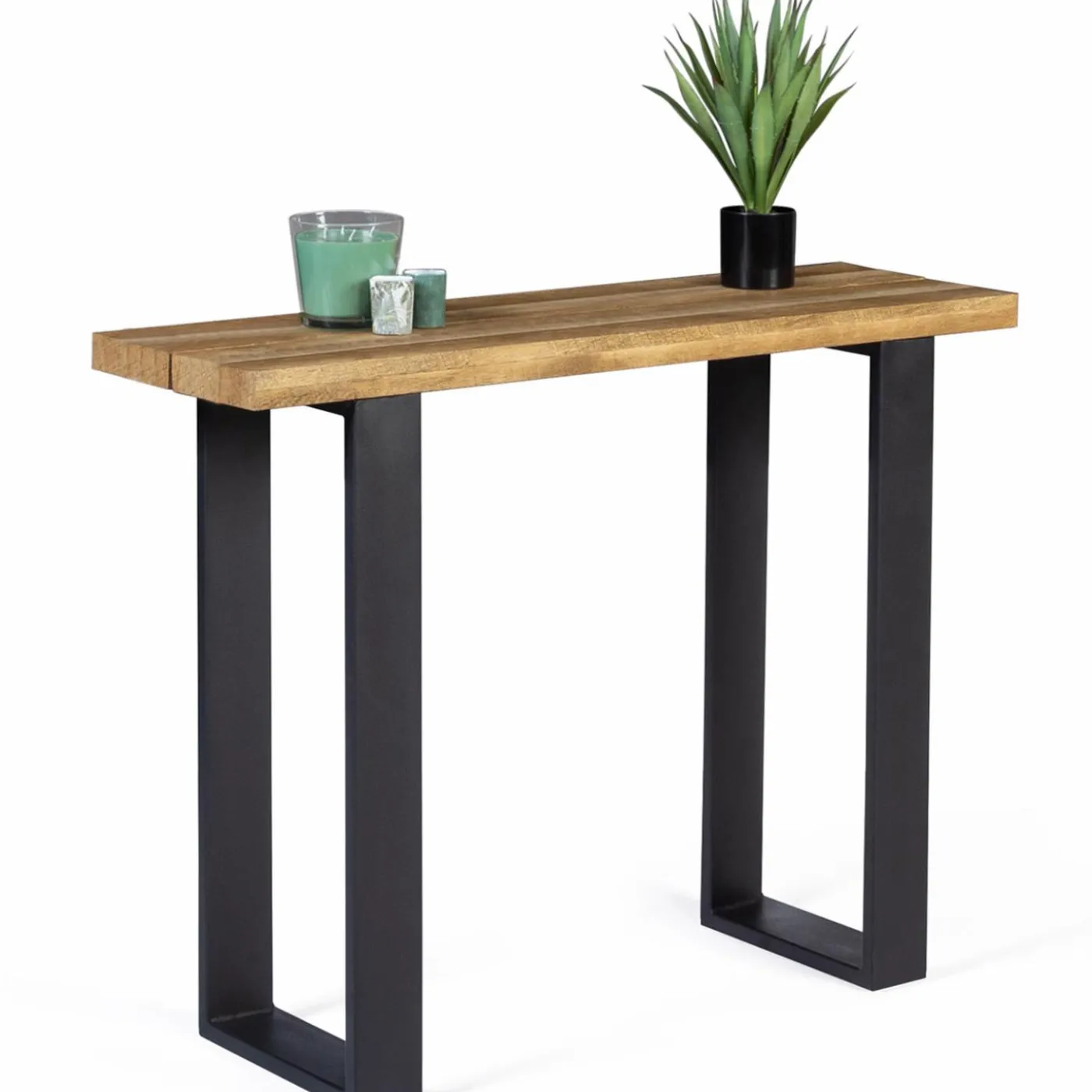 Meuble console bois et métal noir 100 cm