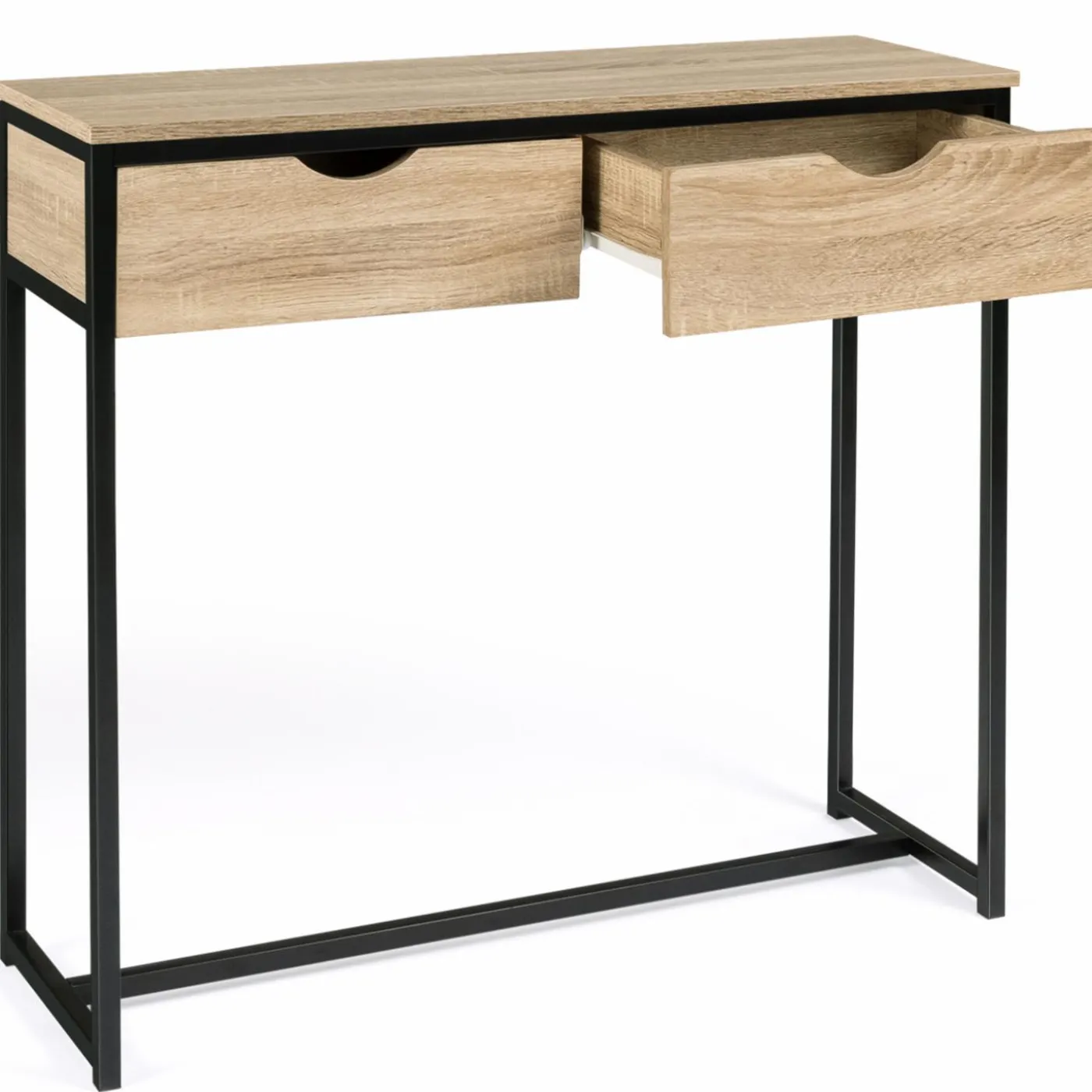 Meuble console industrielle 2 tiroirs bois et métal 90 cm