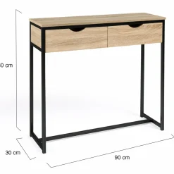 Meuble console industrielle 2 tiroirs bois et métal 90 cm