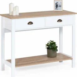 Meuble console vintage bois et blanc 100 cm