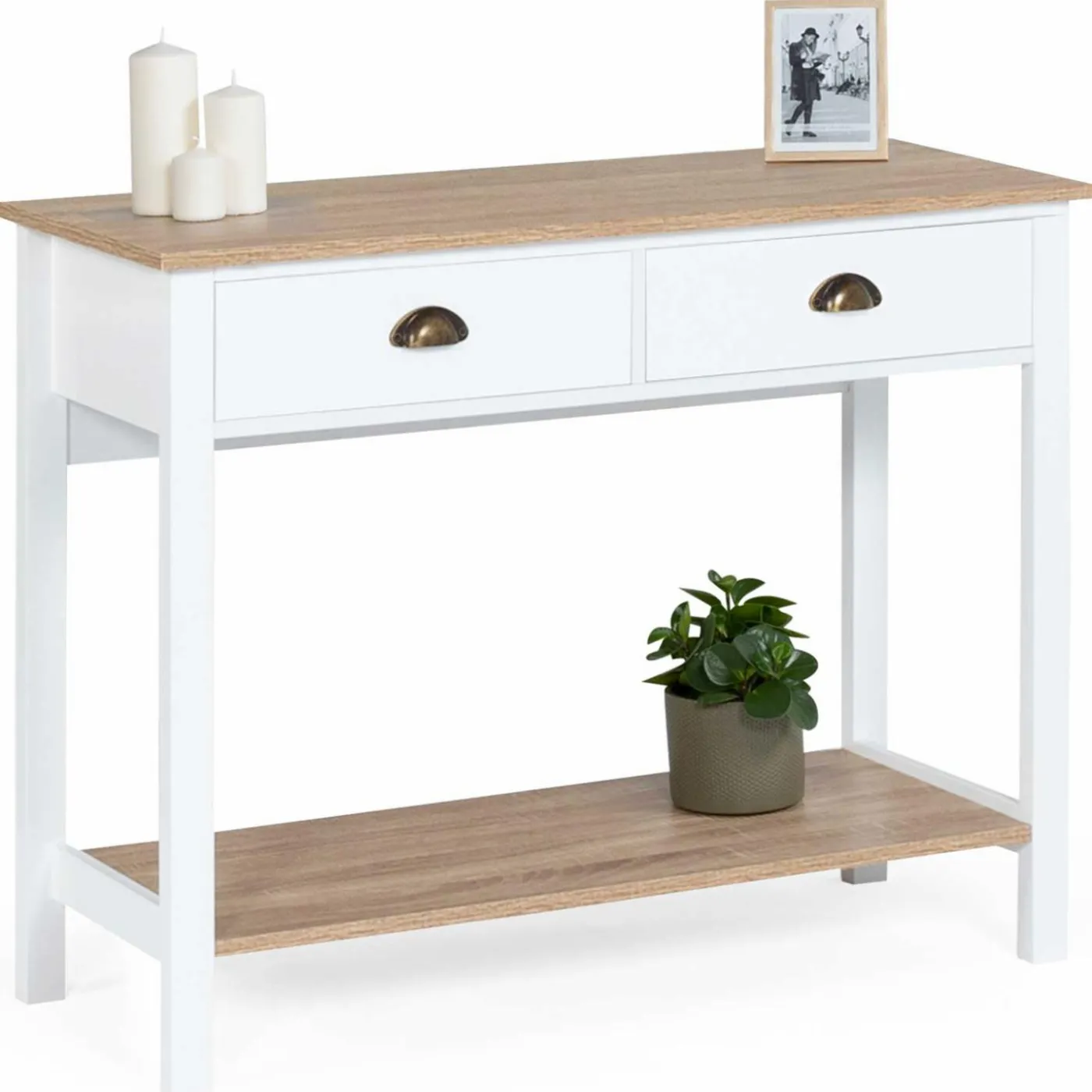 Meuble console vintage bois et blanc 100 cm