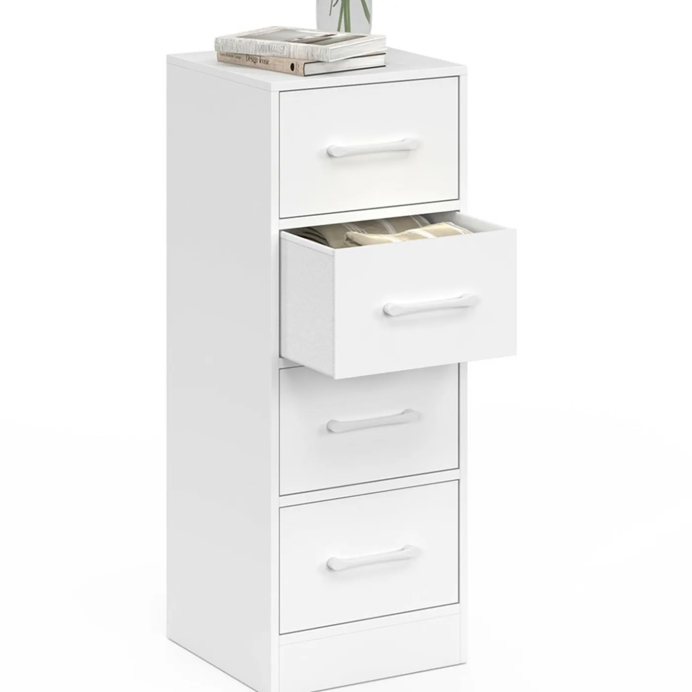 Meuble d'appoint 4 tiroirs 30 cm chiffonnier, meuble de rangement bois blanc