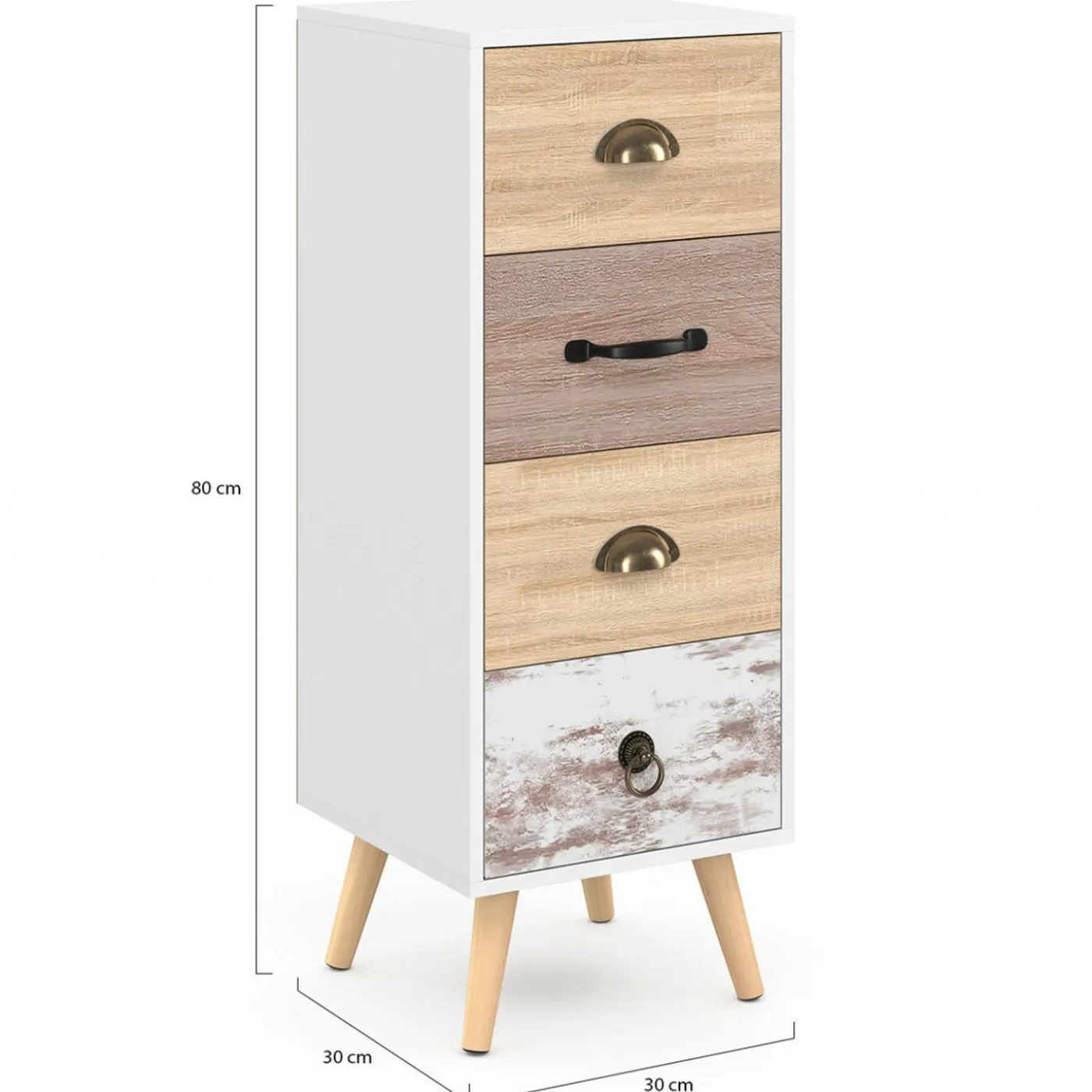Meuble d'appoint 4 tiroirs 30 cm chiffonnier scandinave