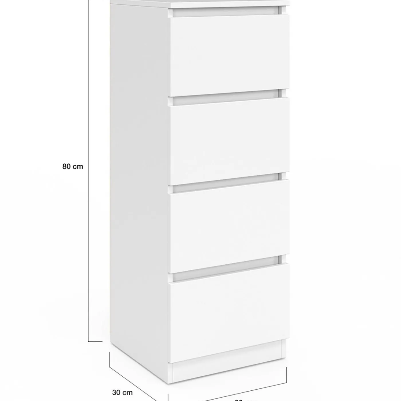 Meuble d'appoint 4 tiroirs 30 cm chiffonnier bois blanc pour entrée salle de bain