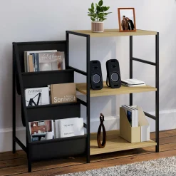 Meuble d'appoint, rangement avec étagères, supports vinyles et platine design industriel