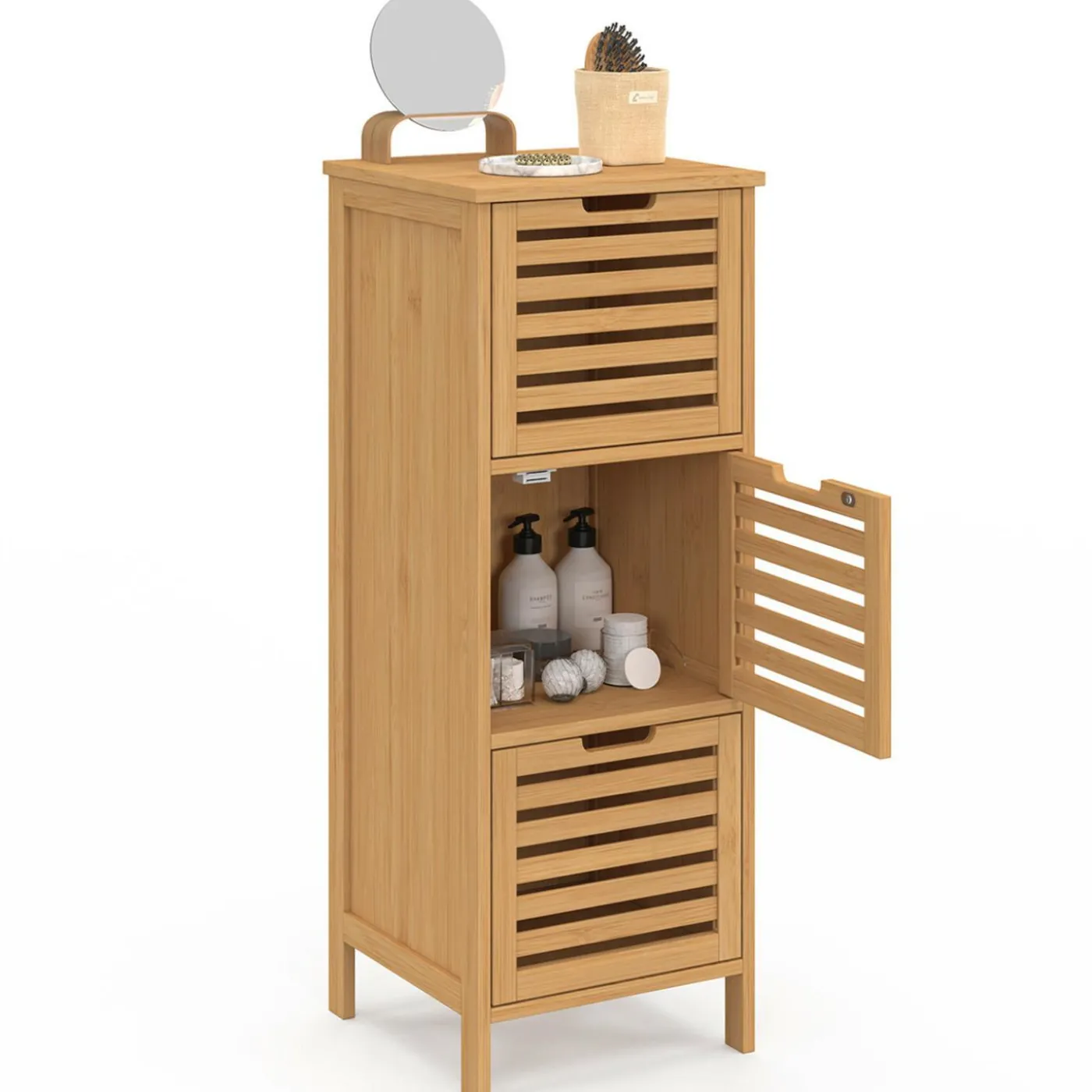 Meuble d'appoint salle de bain bambou BEA 3 portes 30 x 30 x 80 cm